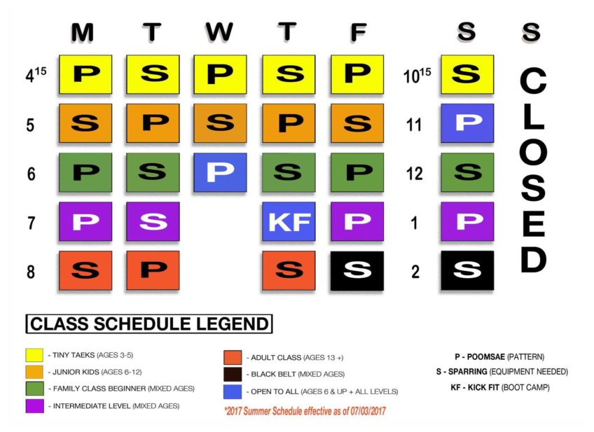 2017 Fall Schedule KickStart Taekwondo